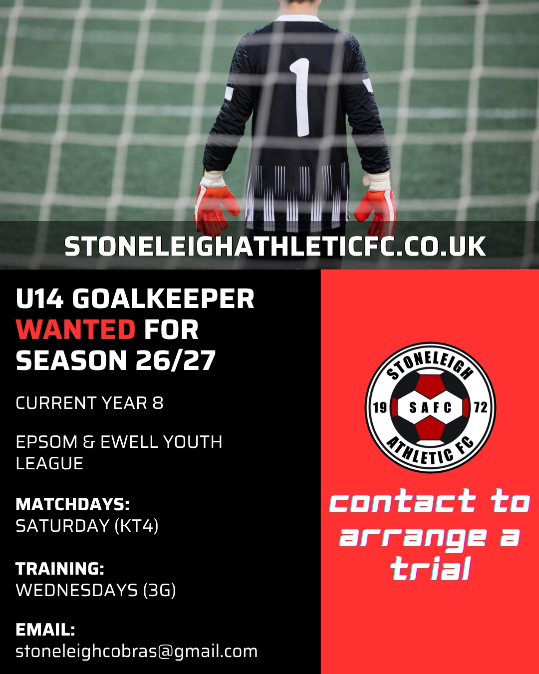 U13 U14 goalkeeper wanted